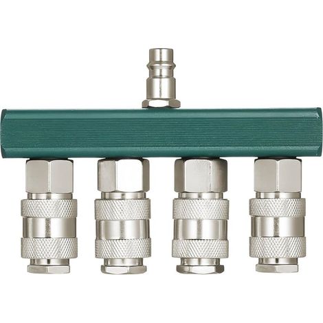 Distributeur D'air Comprimé à 4 Voies - Connecteur Rapide Fileté, Répartiteur Pour Un Raccordement Simple à L'air Comprimé, Raccords Pneumatiques (1/5)