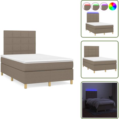 Sommier à lattes de lit matelas et LED taupe 120x190 cm tissu - Sommier Tapissier - Lit Double - Matelas Led - Éclairage LED - Tête De Lit Ajustable (1/5)