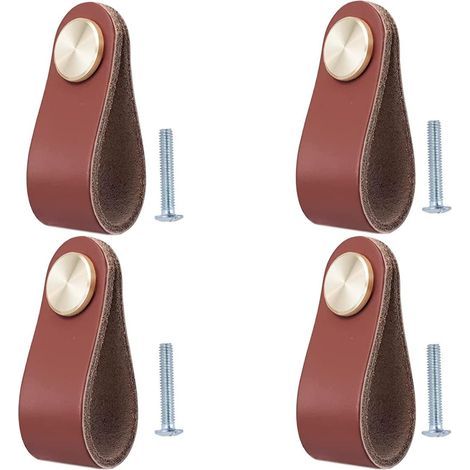 Juego de 4 tiradores de cuero para muebles, pomos para puertas de armarios, tiradores de cuero para cajones, tiradores de estilo vintage para armarios, cómodas, cocina y baño. (1/5)