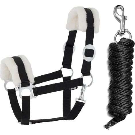 1 Kit Licol,Longe,Fausse Fourrure,Réglable,Mousqueton,Cheval,Poney,Jouet (1/4)