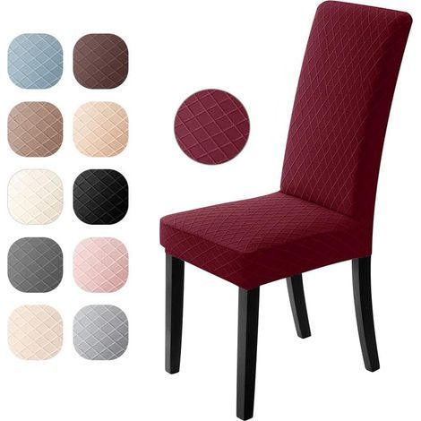 Lot de 4 housses de chaise à motif losange – Rouge bordeaux – Extensibles (1/5)