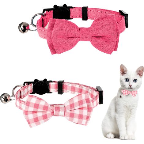 Set mit 2 Fliegenhalsbändern für Kätzchen mit Glöckchen, niedliche Halsbänder für Kater und Katzen, abnehmbare und verstellbare Halsbänder für kleine Welpen, schlichte karierte Sicherheitshalsbänder (