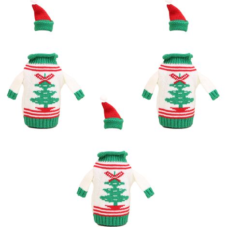 Housse Pour Bouteille De Vin De Noël - Tricotée Avec Chapeau - Motifs Père Noël Bonhomme De Neige Renne - Pour Fêtes Et Décorations De Table - Lot De 3 (1/5)