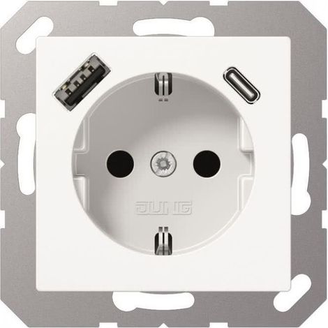Jung Presa SCHUKO®, 16 A 250 V , con caricatore USB, 1 x tipo A + 1 x tipo C, SAFETY+, serie AS/A, bianco alpino A 1520-15 CA WW