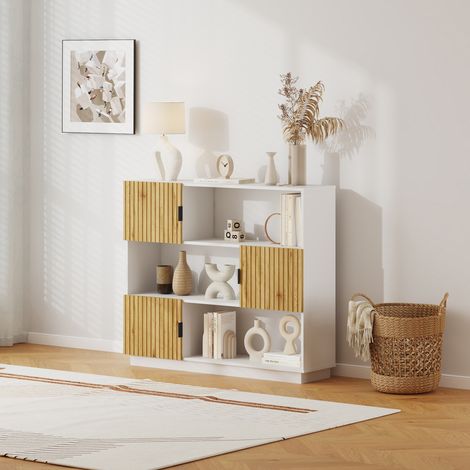 Bibliothèque Verhundar 102 x 120 x 30 cm blanc effet bois [en.casa] (1/5)