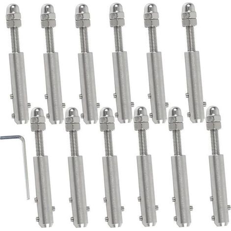 12 pièces, terminal à vis pour câble métallique, tendeur de câble inoxydable 4 mm, fixation sécurisée pour chantier, balcon ou treillis