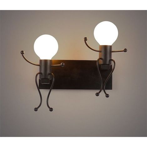 2 Flammig Humanoid Kreative Wandleuchte Moderne Innen Wandlampe E27 Metall Eisen für Kinder Zimmer, Schlafzimmer Nachttisch, Treppen, Flur - Schwarz