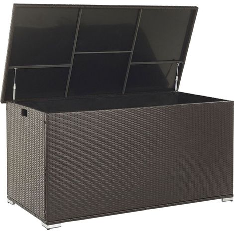 Beliani – Coffre de jardin en polyrotin marron 155 x 75 x 80 cm – Capacité 770 litres – Mécanisme télescopique – Résistant aux UV