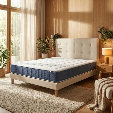 Ensemble matelas hybride H28 accueil memoire de forme sommier et tete de lit beige 140 x 190 (1/5)