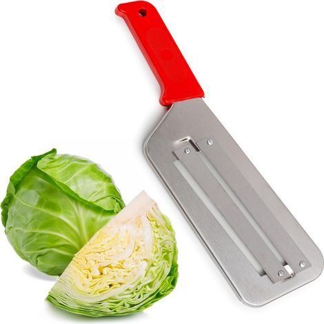 Cabbage Knife Blade - Cabbage Shredder for Sauerkraut and Coleslaw - Stainless Steel Cabbage Chopper - Cabbage Cutter with Two Sharp Blades, Plastic Handle (Red) (1/5)