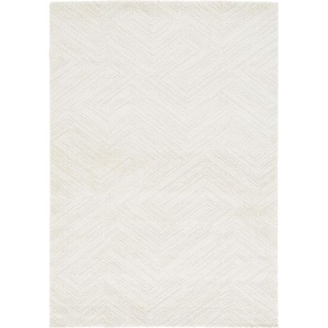 Tapis salon rectangle 160x230 cm – Tissé polyester blanc cassé – Antistatique et hydrofuge – Motif faux uni NAFO 1 – Unamourdetapis