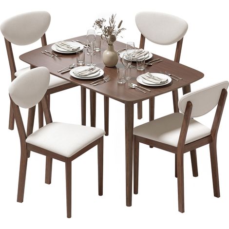 Ensemble table salle à manger avec 4 chaises, table de cuisine avec chaises pour 4 personnes, assise rembourrée, crème (1/5)