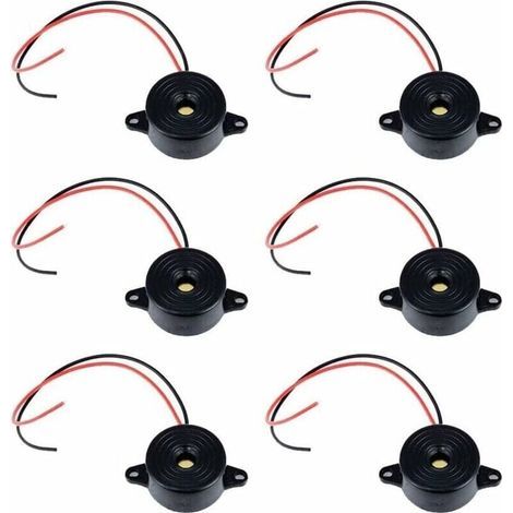Electronic Buzzer DC 3-24V 85dB Alarme Sonore Électronique Buzzer Système d'Alarme Sirène 12v avec Câble 110mm Son Intermittent Continu pour Circuits Physiques 6 Pcs(Noir) (1/5)
