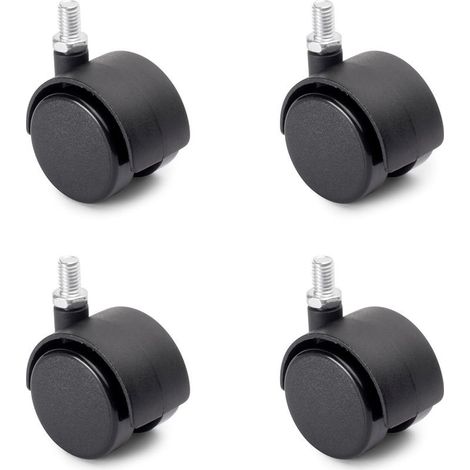 Lot de 4 roulettes pivotantes à Double Roue sans Frein pour Meuble, diamètre 48mm, avec Boulon M8X13mm et roulement à Billes, Noir (1/3)