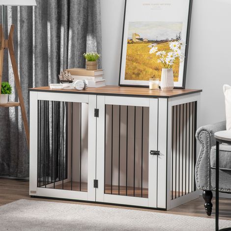 Hundebox, Haustierbox für große Hunde, Hundehütte, Indoor, 106 x 60 x 76 cm, Eiche+Weiß