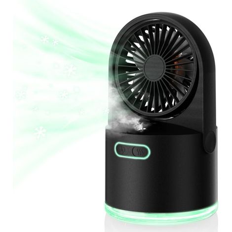 Mini ventilatore portatile nero con funzione nebulizzatore, 4 velocità del vento e serbatoio dell'acqua da 300 ml, ideale per viaggi e campeggio -Crezuo