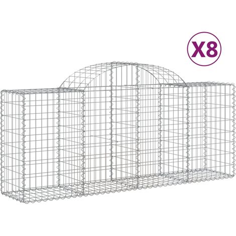 Set 8 cestini per gabbioni recinzione a gabbia muro di contenimento ad arco 200 x 50 x 80/100 cm ferro zincato Argento 020041186