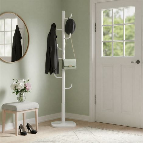 Porte-Manteau sur Pied en Forme de Cactus, Charge 40 kg, 40 x 40 x 175,8 cm, Blanc (1/5)