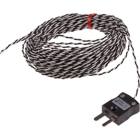 Thermocouple type J Ø 1/0.2mm, L 10m, +260°C max à Fiche mâle miniature ( Prix pour 1 )