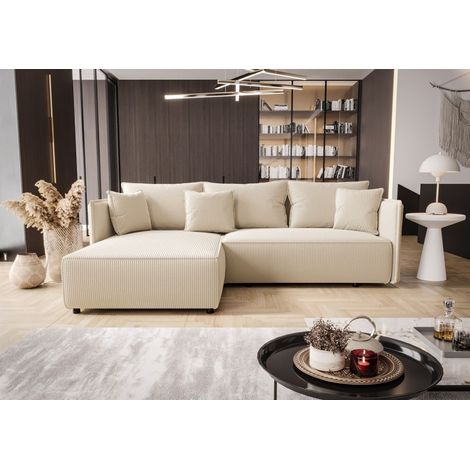 Ecksofa Schlafsofa EVORA Stoff Poso Creme Ottomane Links (1/3)