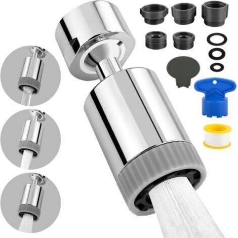 Aérateur de Robinet 720°, Pivotant Embout Robinet Cuisine, Mousseur Robinet Économie d'Eau avec 2 Modes, Adaptateurs M20/M22/M24 pour Éviers de Cuisine Salle de Bain Lavabo