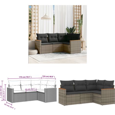 4-tlg. Garten-Sofagarnitur mit Kissen Grau Poly Rattan - Gartenmöbel - Esszimmergarnituren - Outdoor Möbel - Lounge Set - Rattan Sofa - Home & Living (1/3)