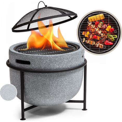Blumfeldt – Braséro de jardin Ø41cm en acier et MGO – Pare-étincelles – Grille de cuisson incluse – Pour charbon ou bois – Transportable avec poignées (1/5)