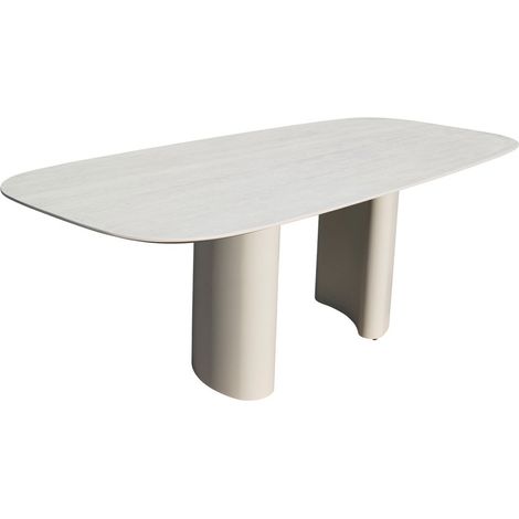 Table a manger en ceramique beige pieds en metal gris 10 200002335 (1/3)