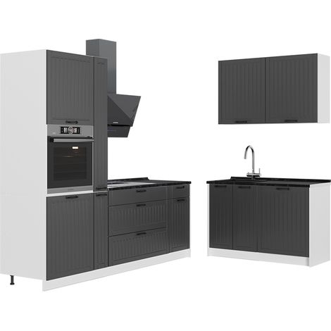 Cocina Fame-Line, Gris oscuro/Blanco, 220 x 120 cm, ET Antracita, Vicco (1/5)