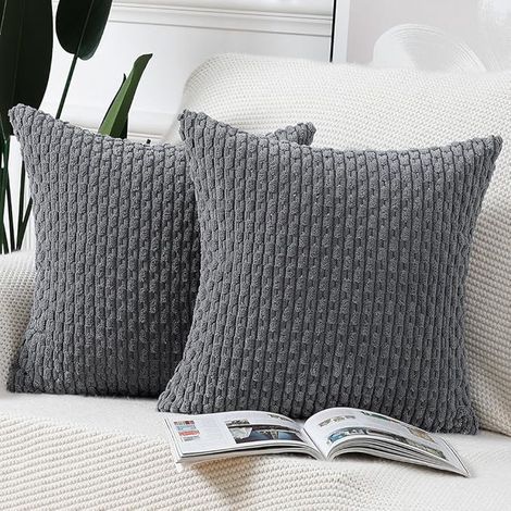 Set di 2 federe per cuscini in velluto a coste a righe Boho, morbide federe decorative per divano, camera da letto, grigio, 60 x 60 cm
