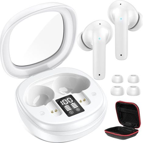 Ecouteurs Bluetooth Sans Fil Pour Samsung A16 A17 A56 S26 Pixel 10A,Casque Bluetooth 5.3 Avec Enc Réduction Bruit Mic Led Blanc (1/5)