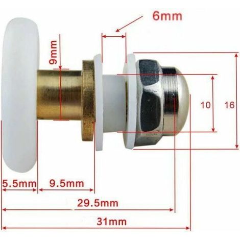 Roulette Pour Porte De Douche - Roulement En Cuivre Et Nylon - Vis En Acier Inoxydable - Convient Porte Vitree Coulissante - Lot De 4 (1/5)