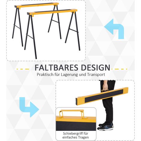 Lot de 2 tréteaux de chantier jaunes, supports d'artisanat en métal, capacité 250 kg chacun. (1/5)