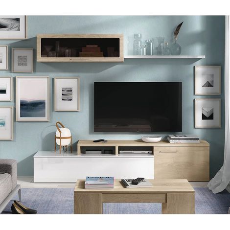 Conjunto salón Nexus acabado roble canadian/blanco brillo, 41cm(alto) 20cm(ancho) 43cm(largo)