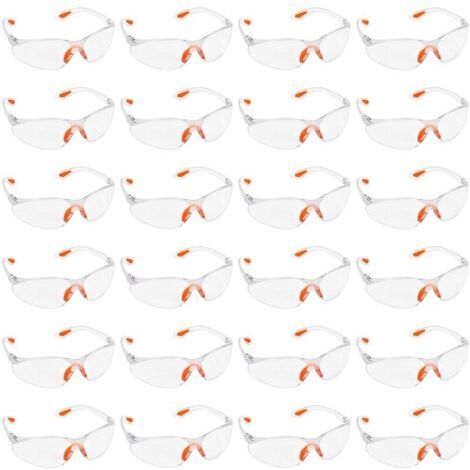 Lunettes de Protection Transparentes - Lot 24x Lunette de Protection Travail Bricolage Chantier Chimie Lycee - Surlunettes Verres Plastique Pont-de-Nez et Embouts Caoutchouc (1/4)