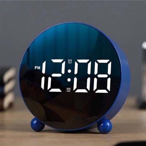 Reloj despertador digital - Pantalla LED redonda - Brillo ajustable - Azul (1/5)