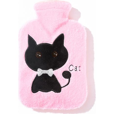 Sollbry 500ml Bouillotte Peluche Chat, Bouillotte eau Chaude Adulte Enfant Bouillotte Chauffante Animal par Temps Froid Bon Cadeau pour La Famille Amie, Rose (1/4)
