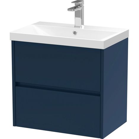 Havana Wall Hung 2-Drawer Vanity Unit with Basin 3 600mm Wide - Midnight Blue (1/5)
