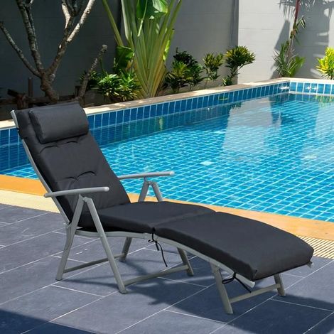 Bain de soleil - SINGULARITY - Transat pliable inclinable 7 positions - Matelas 6 cm - Accoudoirs - Textilène noir