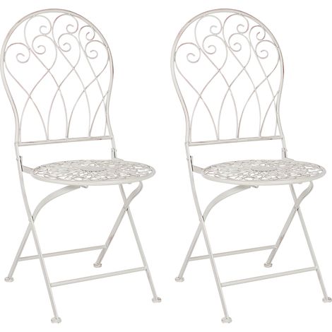Conjunto de 2 sillas de balcón de metal blanco crema efecto desgastado Stiffe