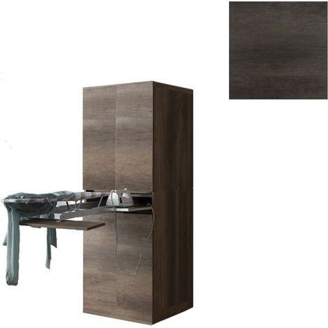 Mobile Lavanderia a Colonna per Lavatrice o Asciugatrice con Asse da Stiro e Ante 70x70x192A cm in Nobilitato Unika Olmo Scuro