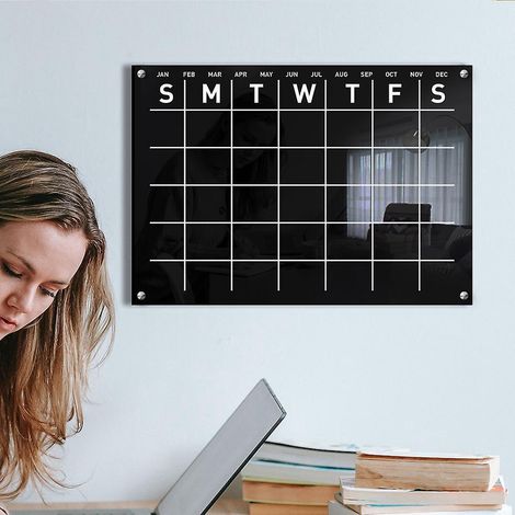 bloc-notes Suspendu Pour L'agenda Hebdomadaire Noir (grand) Avec Stylo, Tableau D'criture Acrylique Effaable Et Transparent, Conseils Pour Les Mmo (1/5)