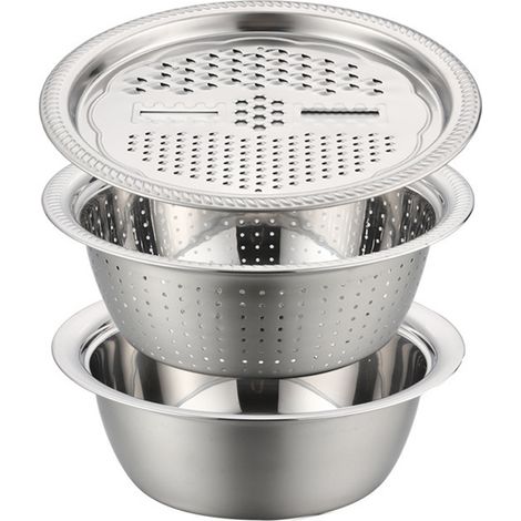 Multi-functional basin made of German stainless steel, multi-functional basin made of improved stainless steel, colander set, salad spinner, fruit, vegetable, rice, washing basket