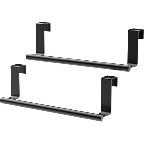 Barre À Essuie-Tout - Support Pour Porte Sans Perçage - Acier Inoxydable Mat Noir - Convient Aux Placards De Cuisine Et Salle De Bain - Lot De 2 (1/5)
