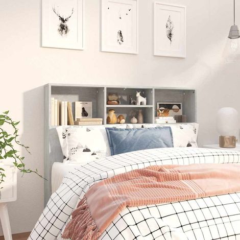 Armoire tête de lit avec rangement 4 compartiments gris béton 120 x 19 x 103,5 cm - PANGIVO (1/5)