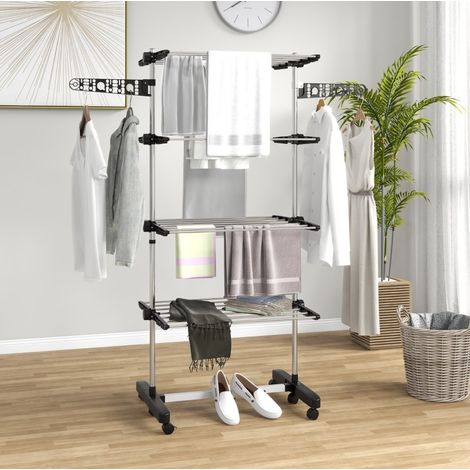 Stendibiancheria pieghevole 5 livelli One-Klick, 142 x 55 x 172 cm, nero/argento OKMYHOME (1/5)