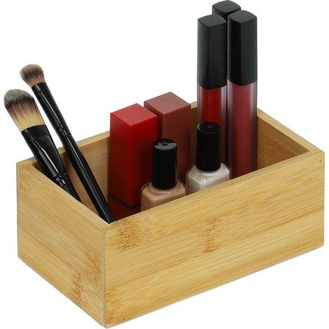 1 Boîte de rangement, Bambou, 6,5x16,5x10 cm, Nature, Cuisine, Salle de bain, Bureau (1/5)