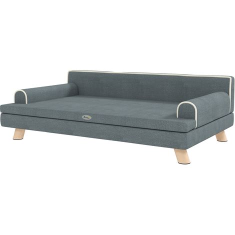 Canapé pour chien chat design scandinave coussin moelleux amovible pieds bois massif 100 x 62 x 32 cm gris (1/5)