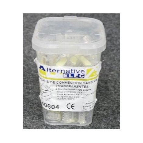 Bornes de connexion auto 4 trous transparentes (Boite de 100) pour fil rigide 2.5mm² max sans vis (1/3)