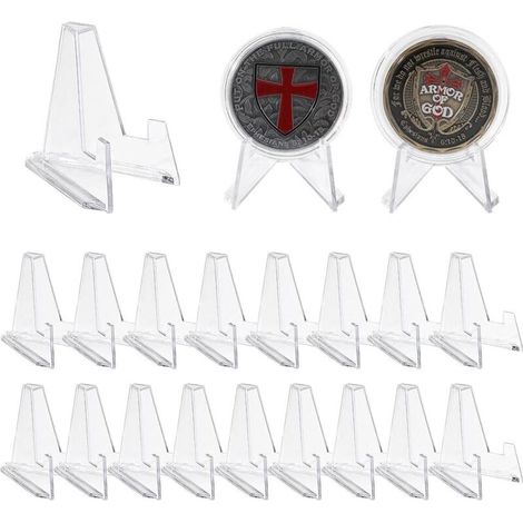 Lntyq Mini Presentoir Chevalet Acrylique Support Monnaie de Collection - Lot de 20 Pieces - en Plastique Transparent - Socle Carte Postale  Pokemon  Medaille  Badge